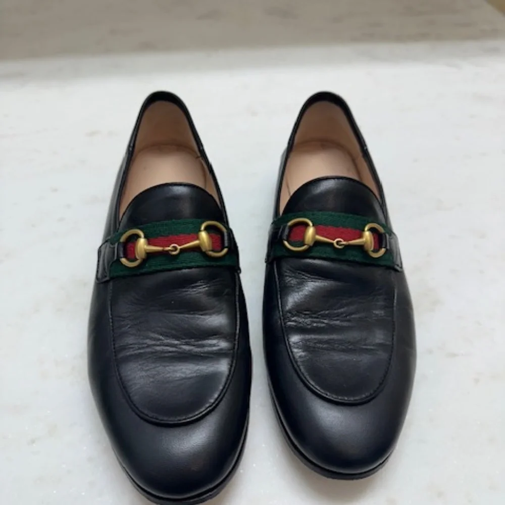 Gucci Brixton Leather Web Horsebit Loafers AUTHENTIC Perfect! 37.5 - Picture 1 of 16